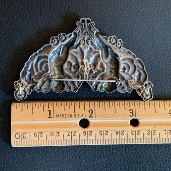 Cherub Love Vintage Sterling Silver Necklace Brooch - Picture 3 of 4